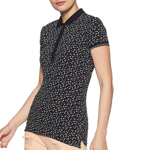 Polo personnalisé pour femme à imprimé floral, manches courtes, coupe classique, tricoté 100% polyester, décontracté, pour le printemps et l'été - Product Image 2