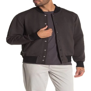 Charcoal Black Fleece Bomber <b>Jacket</b> Premium Snap Button Casual Streetwear Outerwear Manufacturer - Product Image 5