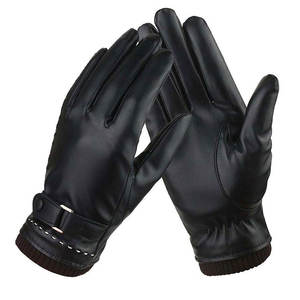 Mitaines d'hiver décontractées en cuir beige, à doigts complets, compatibles écran tactile, avec détection de pointe, paume à grain doux, poignet fendu et doublure cachemire - Product Image 1