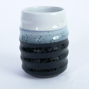 White Blue Black Layered Ceramic Tea <b>Mug</b> Wavy Textured Body Amber Band Accent Gift <b>Box</b> Packaging for Japanese Restaurant Cafe - Product Image 1