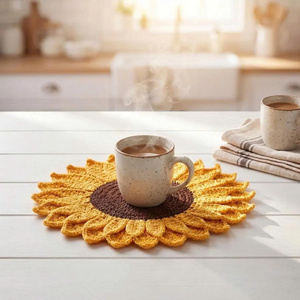Lot de dessous-de-plat et sous-verres en crochet tournesol écologiques, faits main en fil de coton, résistants à la chaleur, style bohème pour cuisine et maison - Product Image 3