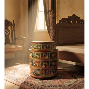 Cesta Redonda para Pan de Madera de Acacia Hecha a Mano - Pintada a Mano en Rajasthani, Venta al Por Mayor - Product Image 3
