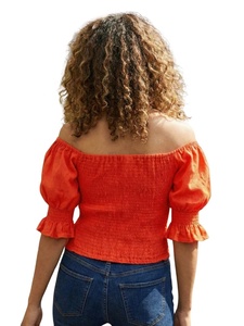 Elegant Women's 100% Cotton Solid Short Sleeve Vintage Crop <b>Top</b> Casual Outdoor Fashion Woven <b>Tops</b> Breathable Eco-Friendly Summer - Product Image 4