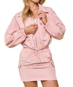 Ensemble décontracté rose en polyester pour femme : veste et jupe avec fermeture éclair, col rabattu, coupe ample, idéal printemps-été - Product Image 2