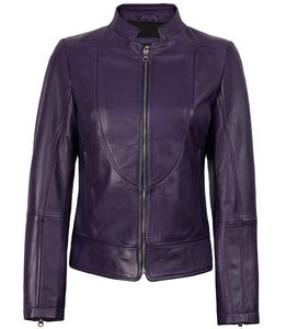 Chaqueta de Motociclista Personalizada para Mujer, de Cuero Vacuno Genuino Morado, Corte Ajustado, con Cierre, Ecológica, Impermeable y Transpirable - Product Image 1