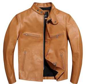 Genuine <b>Leather</b> Eco-friendly Biker <b>Jacket</b> Breathable Slim Fit Color Blocking Stand Collar <b>Men's</b> Casual Front logo <b>Jacket</b> - Product Image 1
