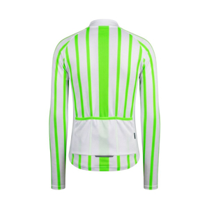 Maillot de cyclisme à manches longues pour homme, séchage rapide, respirant, 180g, blanc et vert rayé, fermeture éclair intégrale, polyester, coupe ajustée - Product Image 3