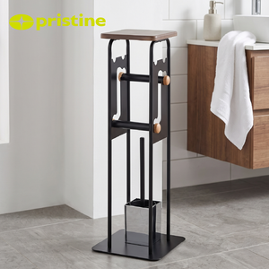 Porte-papier toilette moderne sur pied avec dessus en bois et design à niveaux pour salle de bain - Product Image 4