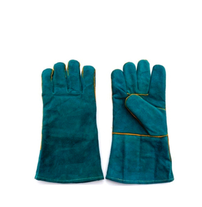 Holy Signs International HSI-1450 Extra Long Leather Welding <b>Gloves</b> Green Fleece Lined Straight Thumb Molten Metal Splash - Product Image 6