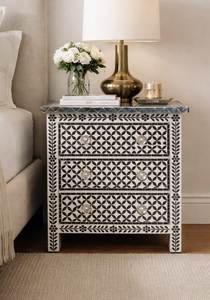 Commode et commode à 6 tiroirs en os incrusté blanc et vert clair de qualité supérieure, décoration de salon, fabriquée en Inde - Product Image 6