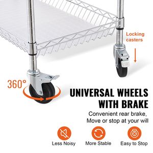 Carrello da Cucina a 3 Ripiani con Capacità di 300 kg, Ruote in Acciaio e Trolley Portaoggetti in Metallo - Product Image 5