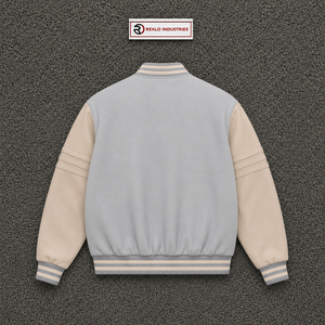CLASSIC GREY VARSITY BOMBER JACKET MODERN COLLEGE FASHION Casual Cotton Polyester Bomber <b>Coat</b> Autumn Solid Color Turn-down Colla - Product Image 6