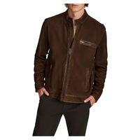 Chaqueta de Cuero Leathertex para Hombre, Hecha a Mano, de Gamuza de Oveja Color Chocolate, Estilo Café Racer, Edición Clásica Minimalista, Talla Grande para Verano