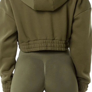 Sudadera con capucha recortada para mujer de alta calidad con logotipo personalizado estampado de soplo y sudaderas con cremallera de longitud larga para mujer al por mayor - Product Image 6