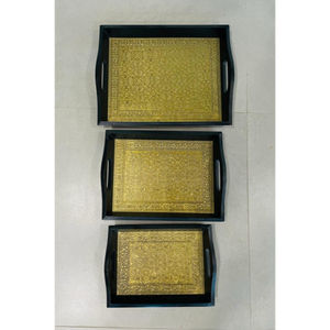 Juego de 3 bandejas de madera artesanales (diseño Art Deco) para bodas, Ramadán y Diwali - Product Image 1