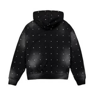 Sweat à capuche personnalisé épais 400 g/m² avec strass, style streetwear vintage délavé, noir délavé à l'acide, coupe oversize - Product Image 2