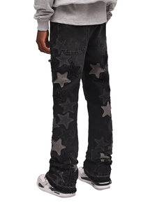 Jean en denim noir délavé coupe évasée avec patchs, style streetwear hip-hop Y2K, qualité supérieure, personnalisable, pour homme, en coton, OEM ODM, collection 2026 - Product Image 3