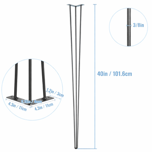 40 Inch Metal Hairpin <b>Table</b> <b>Legs</b> DIY Furniture Heavy Duty 3/8 solid steel 880lb Industrial <b>Table</b> <b>Legs</b> For Coffee <b>Table</b> EDPTBL022 - Product Image 2