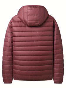 Veste d'hiver à capuche pour homme, couleur unie, coupe-vent, fermeture éclair, style décontracté, rembourrage en fibre de polyester - Product Image 2
