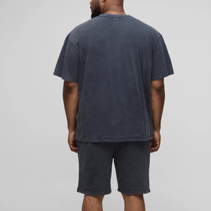 New Arrived 100% Cotton Men's Solid Short Sleeve T-Shirt 2-Piece <b>Set</b> Custom Printed Logo Oversized Hip Hop <b>Twin</b> <b>Set</b> Customized - Product Image 2