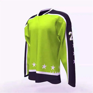 Maillot de hockey sur glace personnalisé blanc, marron, vert fluo, sublimé, en maille respirante, pour homme, manches longues, tenue d'équipe - Product Image 2