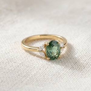 14K Solid Gold Oval Green Gemstone <b>Ring</b> Pear Shape Diamond Accent Prong <b>Set</b> Wedding Jewelry <b>for</b> <b>Women</b> - Product Image 5