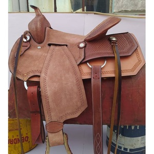 Selle de cheval western en cuir pleine fleur brun, siège rigide, sangles latigo, 10 à 18 pouces, LLT - Product Image 4