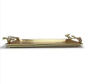 Serving Favorite Gold Plated Rectangle <b>Decorative</b> <b>Tray</b> with Floral Handles Contemporary Design Single Piece Package - Product Image 5