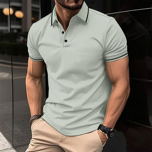 Chemises pour hommes en maille interlock unie, douces, confortables, à manches courtes, décontractées, respirantes, en mélange de coton premium, personnalisables - Product Image 2