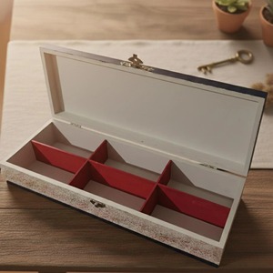 wooden Style Wooden Jewelry Box With Tile Pattern Design Rectangle <b>Storage</b> Box Bedroom living room dining room <b>table</b> <b>storage</b> box - Product Image 3