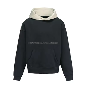 Parche bordado con apliques personalizados 100% algodón sin cuerdas <span class=keywords><strong>Color</strong></span> bloqueado con capucha Boxy Fit recortada sudaderas con capucha de gran tamaño para hombres - Product Image 6
