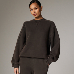 Sudadera Oversize de Cuello Redondo para Mujer, Manga Larga, Color Sólido, Tejido de Algodón, para Otoño - Product Image 1