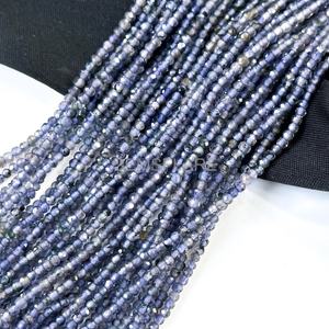 Cuentas redondas microfacetadas de iolita natural de 2 mm, cuentas de iolita para la fabricación de joyas, suministros al por mayor, gemas sueltas facetadas con corte de diamante. - Product Image 5