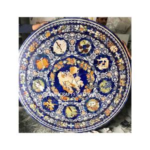 Dessus de table rond en marbre blanc de haute qualité avec incrustation de fleurs colorées avec une belle conception utilisée pour le dessus de table basse - Product Image 4