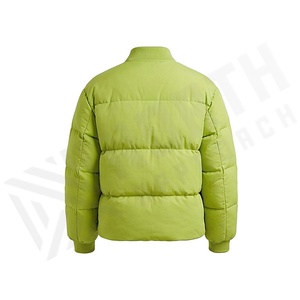 Green Bomber Jacket Full Sleeve Stand Collar Zipper Closure Winter Short Length Solid Color Polyester Wadding - Product Image 2