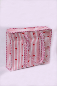 Bolso Tote Acolchado con Corazón Rosa, Bolso Tote de Algodón Hecho a Mano, Bolso de Hombro a Rayas para el Día de San Valentín, Bolso de Compras Bonito, Regalo para Ella - Product Image 2
