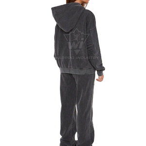 Conjunto de Sudadera con Capucha y Pantalones Deportivos para Mujer, Lavado Ácido, 100% Algodón, Logotipo Personalizado, Ropa Urbana para Adultos - Product Image 2