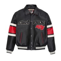 Veste Avirex en cuir véritable de vache noir pour homme, respirante, logo personnalisé, taille plus, fermeture à boutons, veste bomber en cuir Avirex pour homme