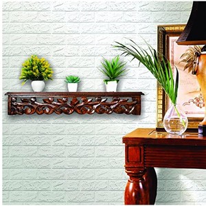 Estante de Pared Tallado Tradicional de Madera de Mango |   Estante Flotante Decorativo con Funciones de Almacenamiento para Sala de Estar, Venta al por Mayor - Product Image 4
