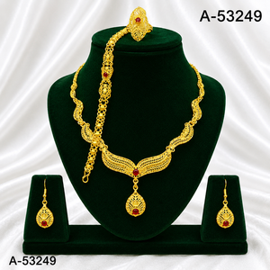 Conjunto de Joyería de Color Dorado de Moda, Collar, Aretes, Anillo y Cadena de Mano para Novia, para Damas, A-5353 - Product Image 2