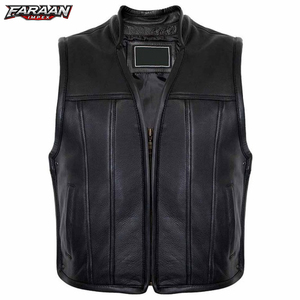 Nouveau Gilet de Motard en Cuir Véritable de Vache, Couleur Personnalisée, Tendance, pour Hommes, Grande Taille, Sans Manches, Été, pour la Conduite à Moto - Product Image 1