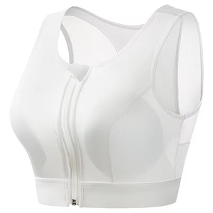 Nouveau soutien-gorge de sport pour femme avec fermeture éclair avant, panneau en mesh, maintien moyen, respirant, design sans couture pour le yoga - Product Image 3