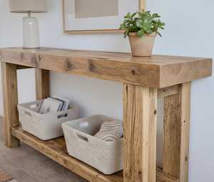 โต๊ะคอนโซลไม้เนื้อแข็งสไตล์เรียบง่ายพรีเมียมปี 2026 พร้อมท็อปไม้แผ่นหนาและชั้นวางด้านล่างกว้างขวางสำหรับตกแต่งทางเข้าห้องนั่งเล่น - Product Image 2