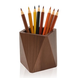 Soporte para Bolígrafos Geométrico Tallado en Madera de Nogal, Venta al Por Mayor |   Organizador de Escritorio Contemporáneo, Ecológico, Duradero y Hecho a Mano - Product Image 1