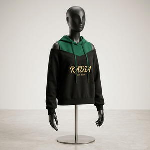 Sudadera con capucha y hombros descubiertos con logo personalizado para mujer, estilo de dos piezas en contraste de color - Sudaderas con capucha y sudaderas para hombre de la marca KADIA - Product Image 3