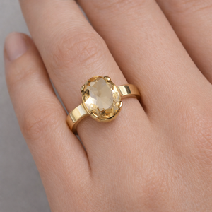 <b>Brass</b> <b>Ring</b> Citrine Oval Faceted Fixed Size Classic Solitaire Statement <b>Ring</b> Handmade Glam Women Jewelry Moku Jewellery - Product Image 4