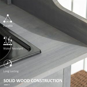 Banc de jardin gris avec évier, robinet et crochets, et armoire de rangement pratique - Product Image 5