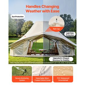 Carpa de Lona Impermeable Tipo Yurt para 4 Estaciones, 19.7 x 13.12 x 10.17 Pies, con Orificio para Estufa - Product Image 4