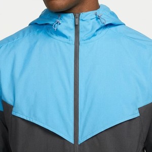 Fresh Design Men's Blue <b>Black</b> Colorblock Hooded <b>Windbreaker</b> Jacket Lightweight Full Zip Running Training Outdoor Coat - Product Image 3