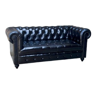 2 Seater Chesterfield <b>Sofa</b> Genuine Leather with Premium Upholstery and Solid <b>Wood</b> <b>Frame</b> Compact Seating for Hotel Lounge Office - Product Image 2
